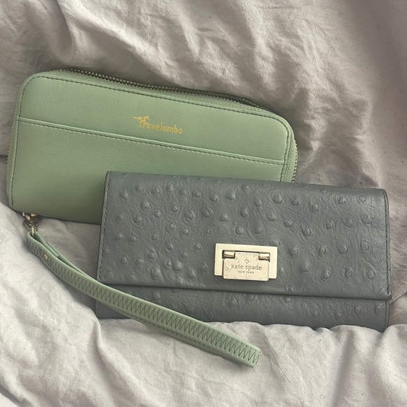 kate spade Handbags - Wallet Bundle (2) Gray Kate Spade + Green Travelambo